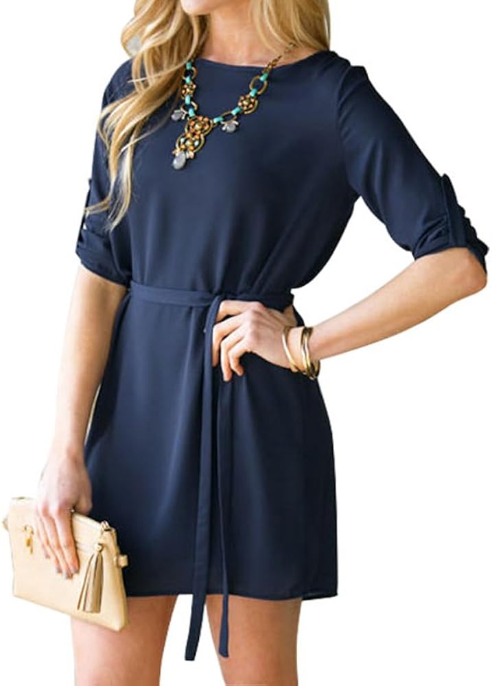 Women's Long Sleeve O-Neck Mini Dress X-Large Blue at Amazon Womenâs Clothing store