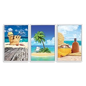 Framed Canvas Wall Art - Romantic Beach - Canvas Prints Home Artwork Decoration for Living Room,Bedroom - 16"x24"x3 Panels