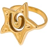 OIDIMS Fashion Star Ring for Women Men Hollow Starfish Rings Lucky Chunky Stainless Steel Gold-Tone Plated Bohemian Statement Stackable Band Summer Beach Ocean Waterproof Jewelry