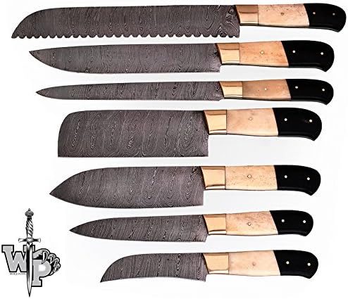 WORLD POINTS CUSTOM MADE DAMASCUS BLADE/KITCHEN CHEF KNIVES SET-7-PIECE