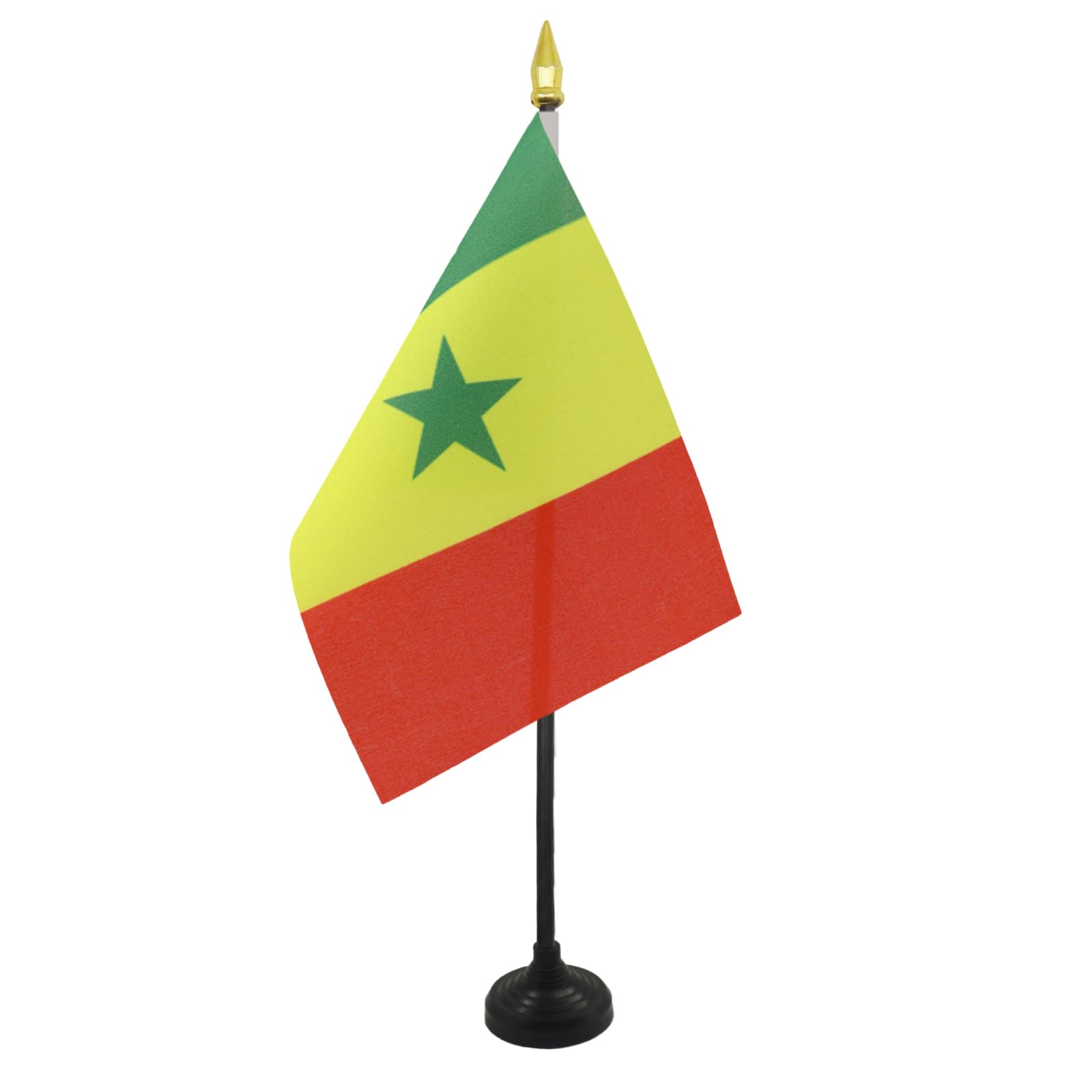 AZ FLAG - Senegal Table Flag 4'' x 6'' - Senegalese Mini Desk Flag 100% Polyester 15 x 10 cm - Office Mini Banner with 10'' Pole - Golden Spear