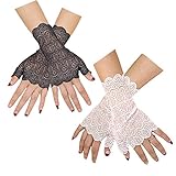 DRESHOW Fingerless Lace Golves UV Protection Prom Party Driving Wedding Black White One Size
