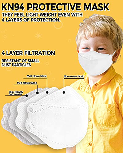 Kids KF94 Mask for Children, 20 Packs Individual Wrapped White Mask Kid Sized, Small Soft Mask for Boys Girls Comfortable Fit, 4-Ply Breathable Mask with Adjustable Nose Clip
