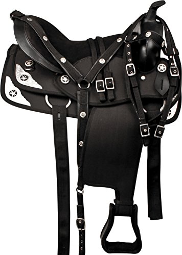 Acerugs Beautiful Western Pleasure Trail Barrel Racing Show Horse Saddle Free TACK Set PAD Silver Crystals (Black, 18) Acerugs Beautiful Western Pleasure Trail Barrel Racing Show Horse Saddle Free TACK Set PAD Silver Crystals (Black, 18)