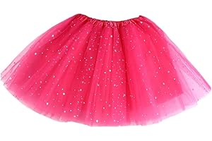 QUNBZOU Girls Non See-Through Tutus 4 Layers Tulle Sequins Stars Trim Ballet Dance Skirt Princess Dress-Up