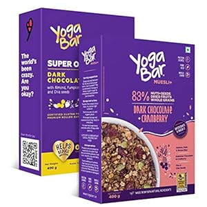 Yogabar Breakfast Oatmeal and Muesli Combo | Dark Chocolate Muesli 400g | Dark Chocolate Oats 400g | Gluten Free Muesli…