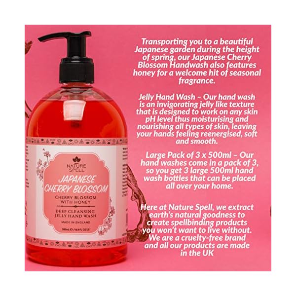 Nature Spell Japanese Cherry Blossom & Honey Jelly Hand Wash 500 Ml - Luxuriously Moisturising And Deeply Cleansing Hand…