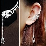 Orangesky Charm Elegant Angel Wing Crystal Earrings Drop Dangle Ear Stud Cuff Clip