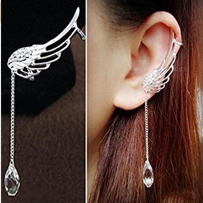 Earring NYKKOLA Charm Elegant Angel Wing Crystal Earrings Drop Dangle Ear Stud Cuff Clip