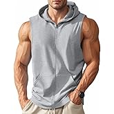 TAFLE Men's Workout Hooded Tank Tops Zip Up Sleeveless Gym Shirts Bodybuilding Hoodies Muscle Cut Off T Shirt
