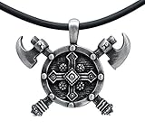 Exoticdream Double Axes Shield Barbarian Viking Cross Gladiator Medieval Knight Pewter Pendant + 18