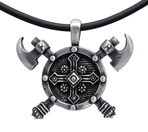 Exoticdream Double Axes Shield Barbarian Viking Cross Gladiator Medieval Knight Pewter Pendant + 18
