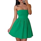 ZESICA Women's Summer Strapless Mini Dress 2026 Sexy Off Shoulder High Waist A Line Swing Party Short Dresses
