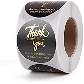 AYSOW 2 inch Thank You for Supporting My Small Business Stickers, 500 Round Labels with 3 Designs, Black Adhesive Stickers Roll with Gold Font Thank You for Business, Used on Bags, Boxes and Envelope