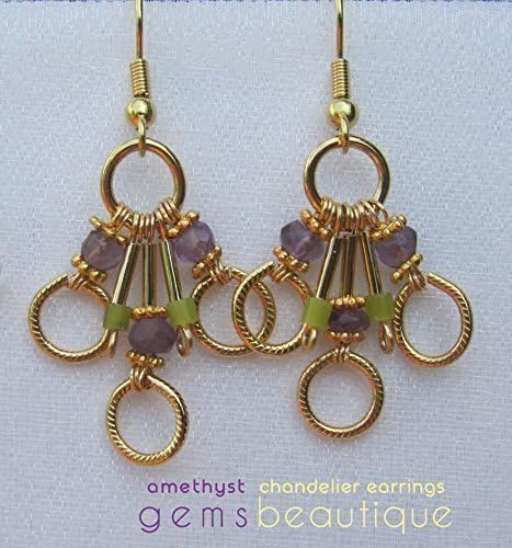 GemsBeautique Aquarelle Chandelier Earrings. Sparkles of amethyst. Genuine gemstone. The thin minimal gold choker is optional.