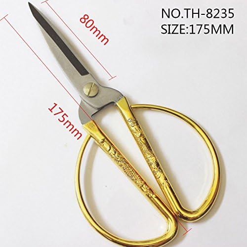 THD Dragon and Phoneix Relief Design Stainless Steel Bonsai Scissors Cutting.Golden Tailor Scissors, Curved Handle Dressmaker's Shears for Embroidery, Art Work, (Gold Plated Handle) (7 inches)