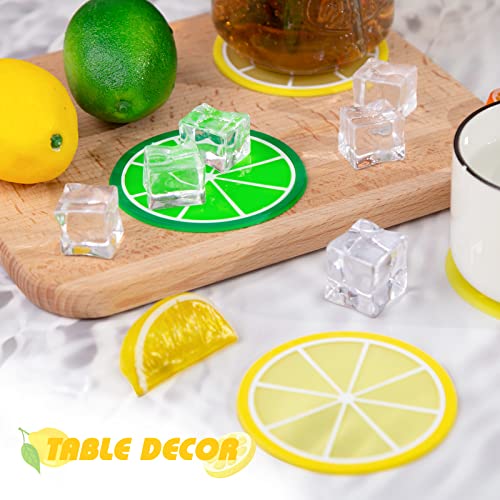 DomeStar Fake Fruit Coasters, 24PCS Cup Coasters 3.35 Inch Heat Insulation Non Slip Lemon Lime Watermelon Kiwi for Drink Cups Table Decor