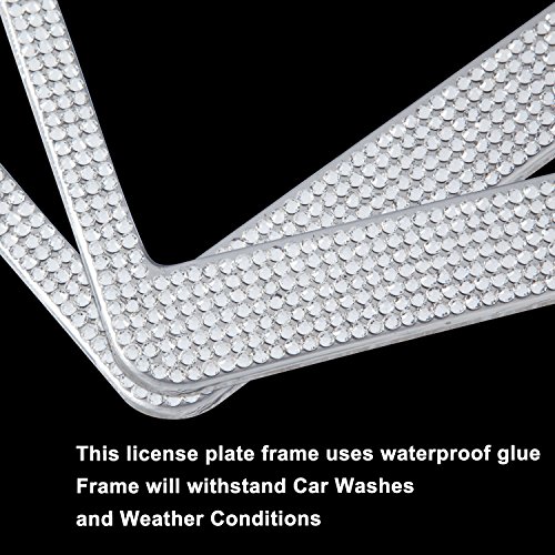 2 Pack Bling License Plate Frames, Ailuki Luxury Pure Handmade Waterproof Glitter 1000+ Rhinestone Crystal Premium Stainless Steel Licence Plate with Anti-Theft Screw Caps for Front and Back License