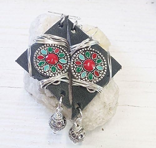Bohemian Leather Earrings, Boho Chic Earrings, Soutwest Jewelry, Christmas Present, Silver Jewelry
