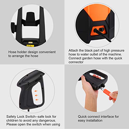 mrliance 3500PSI Electric Pressure Washer, 2.0GPM Electric Power Washer High Pressure Washer with Spray Gun, Brush, and 4 Quick-Connect Spray Tip (Orange)