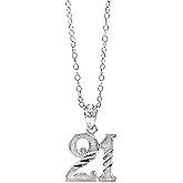 Charm America - Silver 21 Number Pendant Necklace- 925 Sterling Silver- Silver Adjustable Necklace 16"-18"
