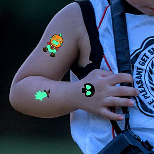 Waterproof Halloween Temporary Tattoo Stickers for kids, Different Designs Glow in the Dark for Children Halloween Party Favor Trick Ghost Monster Pumpkin Tattoos Party Decorations, 10 Sheets