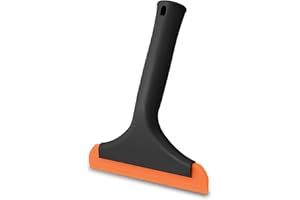 FOSHIO All-Purpose Silicone Squeegee for Shower Glass Door, Window Cleaning, 7.5'' Black Long Handle 6'' Orange Blade Small S