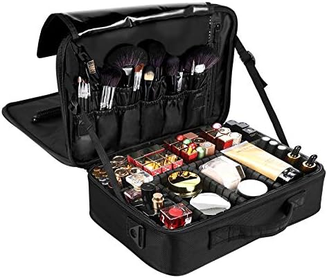 EYNSCOEN 3 Layer Makeup Bag,15.75in Large Women Makeup Organizer Bag Travel Makeup Train Case, Waterproof Cosmetic Bag Case Adjustable Divider, Professional Portable Makeup Brush Storage Bag, Black 1 EYNSCOEN 3 Layer Makeup Bag,15.75in Large Women Makeup Organizer Bag Travel Makeup Train Case, Waterproof Cosmetic Bag Case Adjustable Divider, Professional Portable Makeup Brush Storage Bag, Black