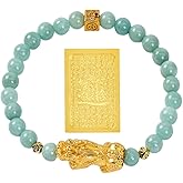 Buddha Stones Real Jade Feng Shui Bracelet with Gold Plated Pi Yao, Jade Good Luck Bracelet for Women, Gift for Daily, Birthdays, Holiday, Graduations, Includes Gift Box & Card - 6MM