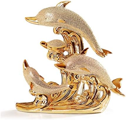 JXLBB Home Modern Wedding Decoration Couple Wine Cabinet Decoration New Home Furnishing Ceramic Gilded Dolphin Bay Love Ceramic Gold Plating
