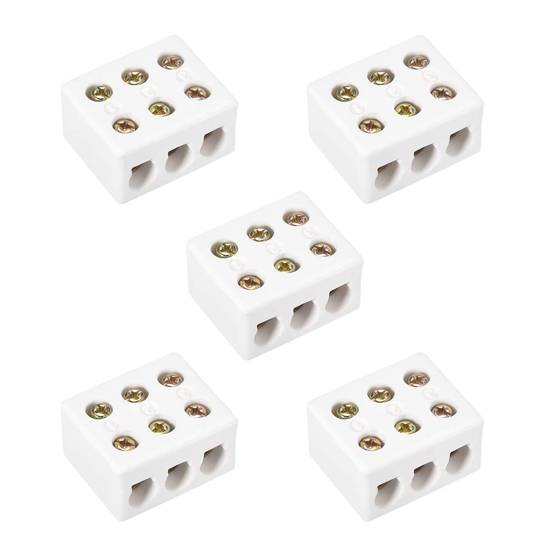 sourcing map 3 Way 6 Hole Ceramics Terminal Blocks High Temp Porcelain Ceramic Connectors 5pcs
