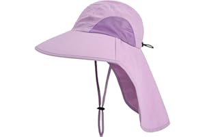 EXEMABA Kids Sun Hat with Neck Flap - Unisex Adjustable Children Wide Brim Summer UPF50+ Sun Protection Mesh Bucket for 4-12y
