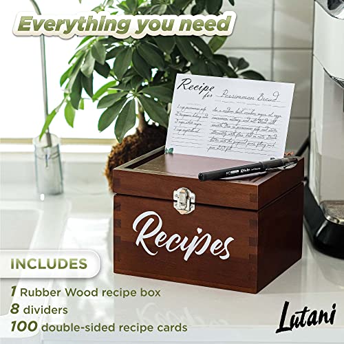 Wood Recipe Box with Cards Blank Recipe Box Wooden Set Come with 100