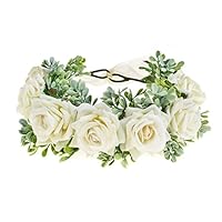 Vividsun Women Flower Crown Floral Headpiece Festival Wedding Hair Wreath Floral Crown (White)