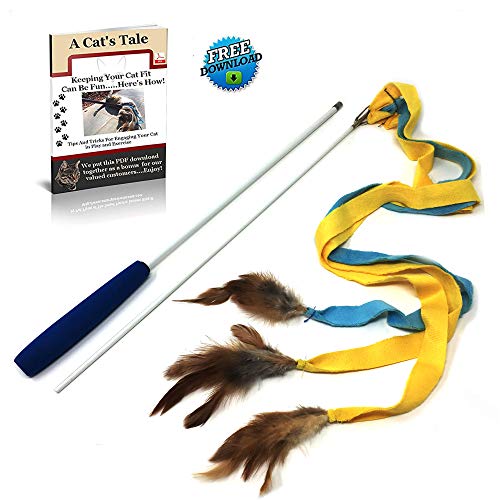 Pet Fit For Life 3 Soft Strands with Feathers Teaser and Exerciser For Cat and Kitten - Cat Toy Interactive Cat Wand