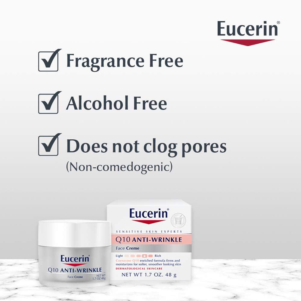 Eucerin Q10 Anti-Wrinkle Face Cream - Fragrance Free, Moisturizes for Softer Smoother Skin - 1.7 Ounce (Pack of 1): Beauty