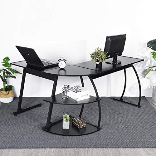 EGGREE L-Shape Corner Desk Computer Desk Large Office Desk Laptop Workstation Study Reading Games for Home Office 147 x 112 x 75cm,Black