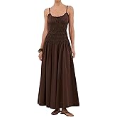 HUROGON Women's Summer Dresses 2026 Spaghetti Strap Maxi Dress Scoop Neck Ruffle Ruched Flowy Beach Vacation Long Sundress