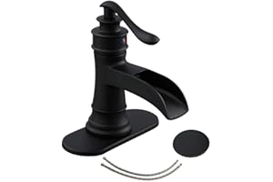 Black Bathroom Faucet Matte Waterfall Sink Farmhouse Vanity Single Hole Faucets One Handle Basin Antique centerset with Pop Up Drain Stopper Mixer Tap Overflow Supply Line by Homevacious