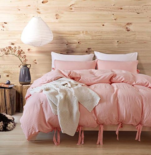 Egyptian Quality Vibrant Stone Washed Microfiber Pink Duvet Cover Queen Size 3 Pcs Set (1 Duvet Cover, 2 Pillowcases) - Soft Comforter Cover Quilt Case Hypoallergenic - Solid Bedding