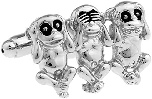 Hear No Evil See No Evil Hear No Evil Monkey Cufflinks Cuff Links (Silver Black)