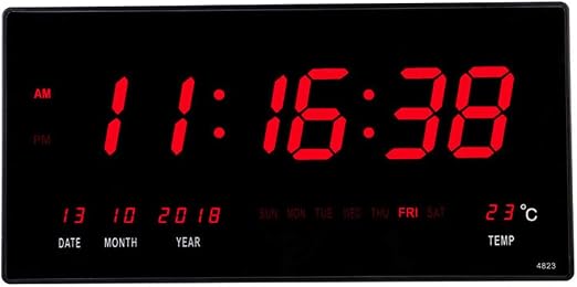 Amazon Com 18 5 Inch Oversized Led Digital Wall Clock Calendar Large Display With Indoor Temperature Date And Day Of Week Electric Wall Mounted Desk Clock Timer Red Home Kitchen