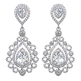 EVER FAITH Wedding Victorian Style Pattern Teardrops Dangle Earrings Zircon Crystal
