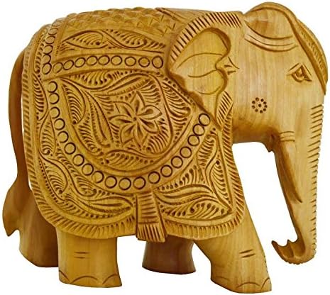 Zap Impex ® Elephant Decorative Hand Carved Wooden Collectible Figurine Statue Sculpture Figure Table and home decoration