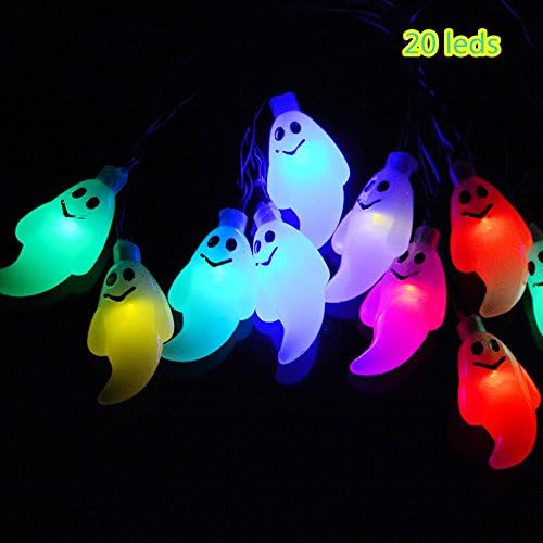 20LED 3D Skeleton Skull Ghost Halloween Pumpkin Outdoor Indoor Lighting String Light Lamp for Halloween Christmas Masquerade Carnival Themed Party Decor (Little Ghost:4.8X2.2cm, Mixcolor)