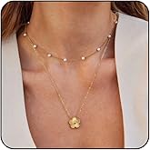Layered Stainless Steel Necklaces For Women, Pearl 18k Gold Plated Lucky Five Leaf Clover Pendant Necklace Charm Dainty Set Jewelry Gift
