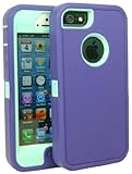Brand New Iphone 5 5S Body Armor Defender - Comparable to Otterbox Defender + 1pc 3ft Data Cable (Purple on Teal Blue)