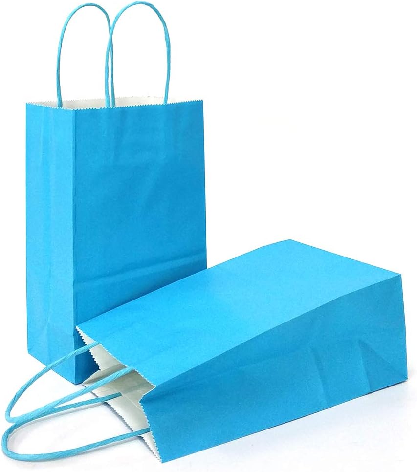 AZOWA Gift Bags Blue Kraft Paper Bags with Handles Party Supplies