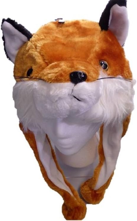 Fox Plush Hat - Fits Kids and Adults - With Long Plush Pom Pom Ties