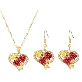 Caiyao Rose Flower Earrings and Necklace Set for Women Love Heart Shape Dainty Rose Flower Jewelry Mother's day Valentine's Day Gift